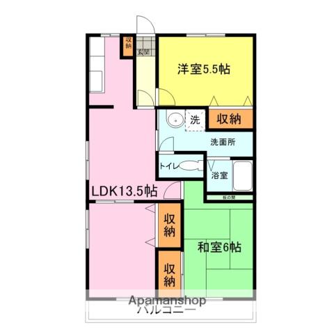 コーシャハイツ富任C(2LDK/1階)の間取り写真