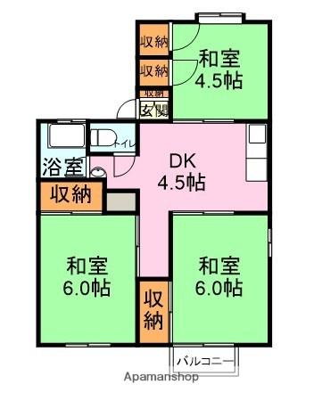 ハイツ中川A(3DK/2階)の間取り写真