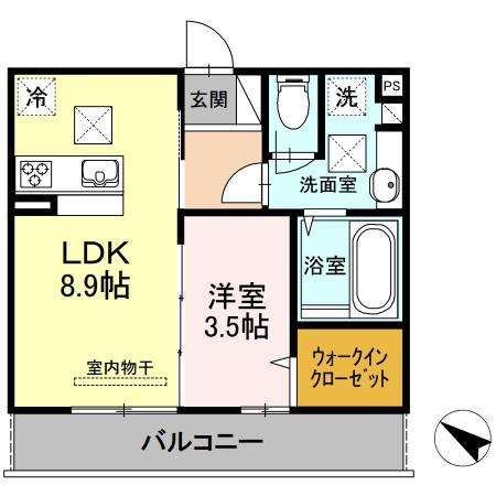 ヴィルセイン 潮彩 B棟(1LDK/1階)の間取り写真