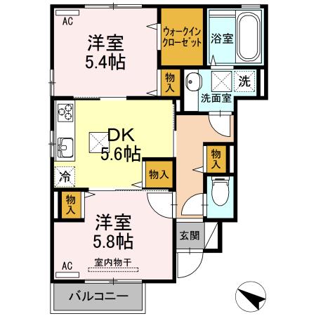エンクレイン(2K/1階)の間取り写真