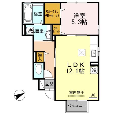 アリエッタ秋根(1LDK/1階)の間取り写真