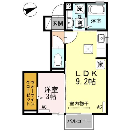 ヴィルセイン後田 A棟(1LDK/1階)の間取り写真
