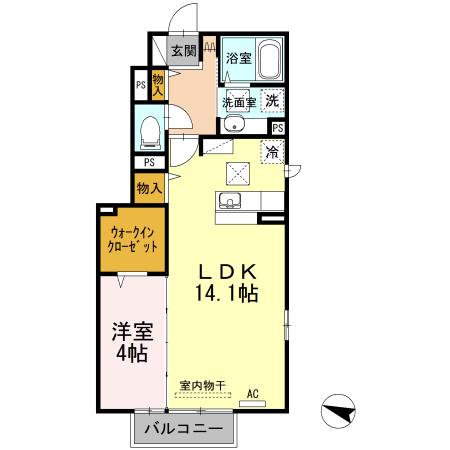 アルカディア / インペリアル アルカディア(1LDK/1階)の間取り写真