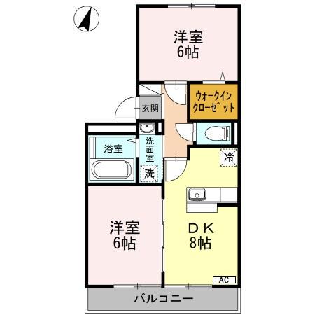 クリオコートB棟(2DK/2階)の間取り写真