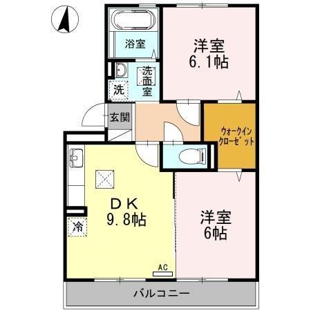 ラフィネはまゆうA棟(2DK/1階)の間取り写真