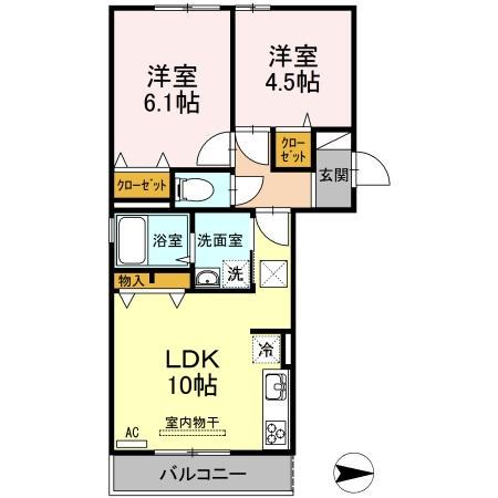 ピースコート プラグレス(2LDK/1階)の間取り写真