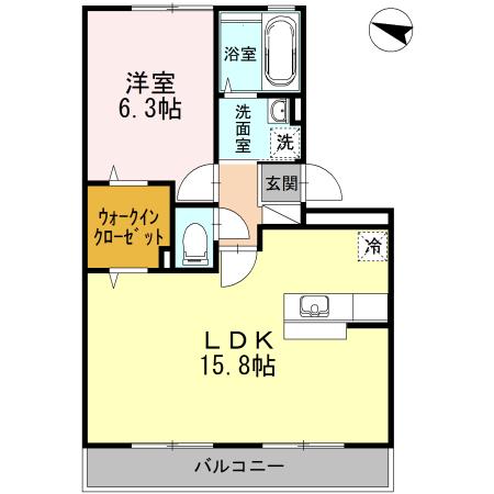 クリオコートA棟(1LDK/2階)の間取り写真