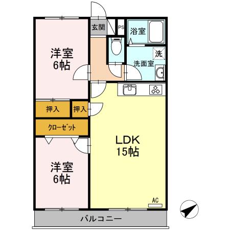 ウエルス富任(2LDK/2階)の間取り写真
