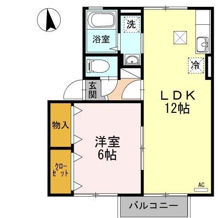 アンジェラス(1LDK/1階)の間取り写真