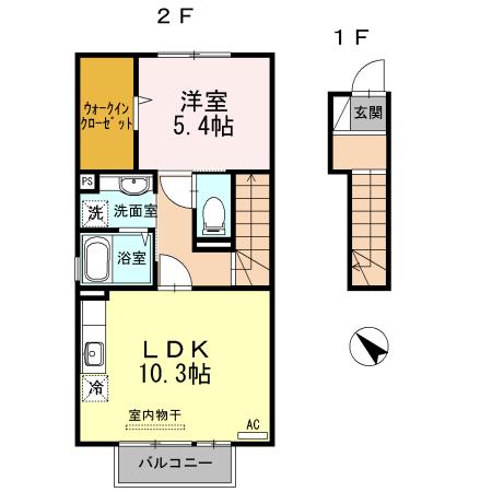 クレストコート(1LDK/2階)の間取り写真