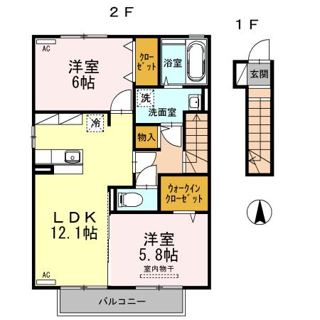 グリーンハイツ四王司(2LDK/2階)の間取り写真
