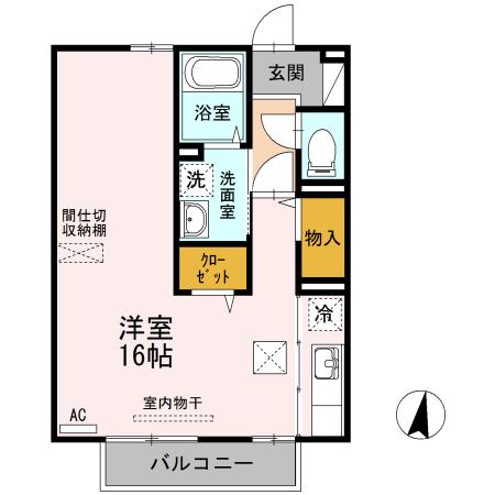 グリーンハイムB棟(ワンルーム/1階)の間取り写真