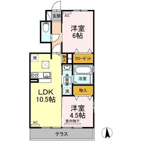 フレジア熊野(2LDK/1階)の間取り写真