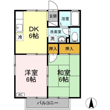 リヴェール C棟(2DK/1階)の間取り写真