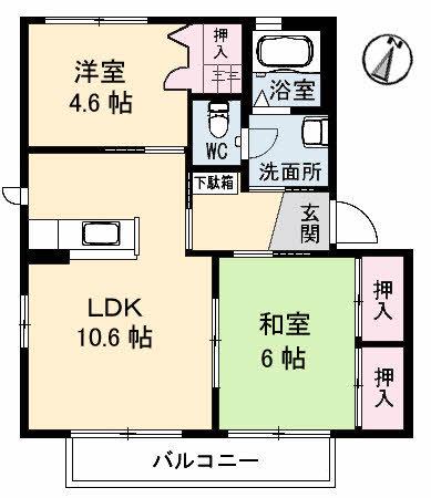 スターガーデン長府 カシオペア(2LDK/2階)の間取り写真