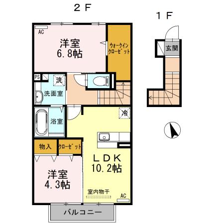 ルミエールひびき(2LDK/2階)の間取り写真