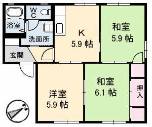 レーヴィンスKASEN香(3K/1階)の間取り写真