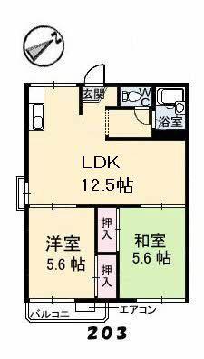 フォーブル豊(2LDK/2階)の間取り写真