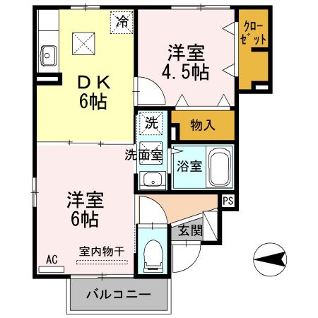 ボンヌ・ジュルネ C棟(2DK/1階)の間取り写真