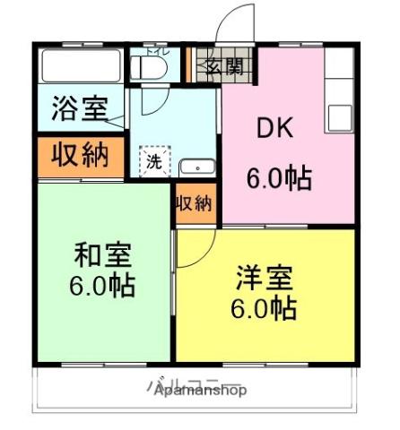 HOUSE つくし B棟(2DK/1階)の間取り写真