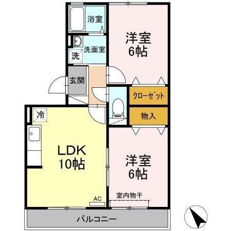 ボナール山の田(2LDK/2階)の間取り写真