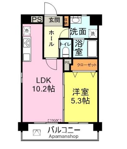 グランレーヴ中之町(1LDK/2階)の間取り写真