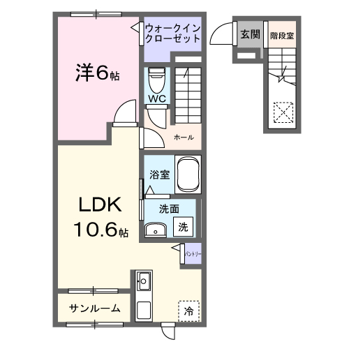 ティ アーモ トレ(1LDK/2階)の間取り写真