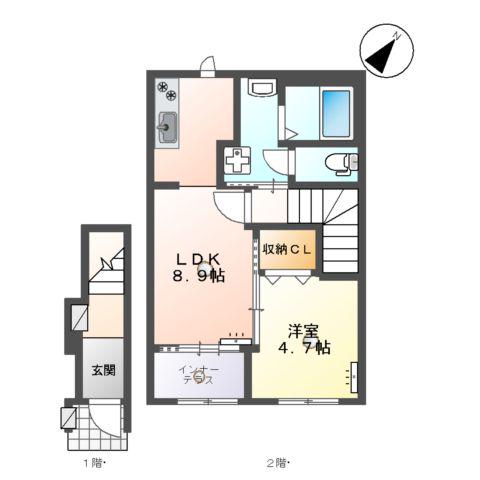 富任町8丁目 アパート(1LDK/2階)の間取り写真