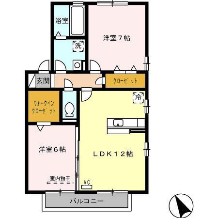 メルベーユ A棟(2LDK/2階)の間取り写真