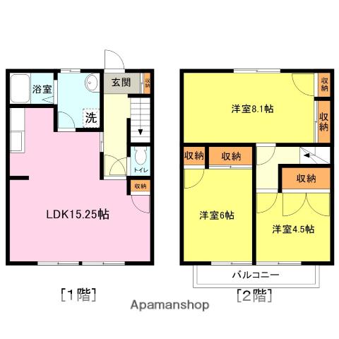 カーサ青山B棟(3LDK/1階)の間取り写真