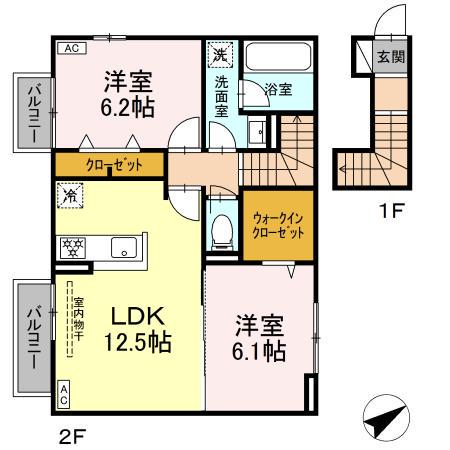 D-ROOM彦島迫町(2LDK/2階)の間取り写真