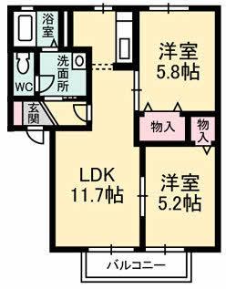 ディアス昭和Ⅱ(2LDK/1階)の間取り写真