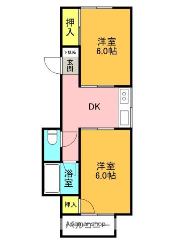 岡田ハイツ(2DK/2階)の間取り写真