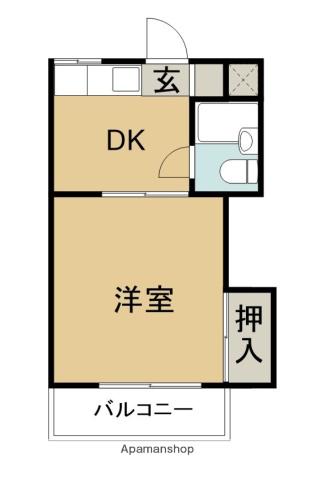 メルシーハイツ1号館(1DK/2階)の間取り写真