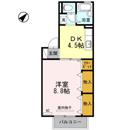 グリーンハイムⅡ(1DK/2階)の間取り写真