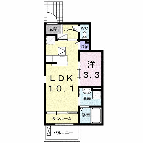 ボヌールA(1LDK/1階)の間取り写真