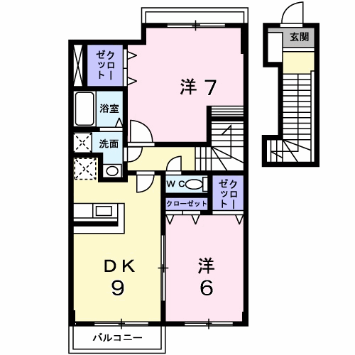 サザン・ヴィアーレB(2DK/2階)の間取り写真