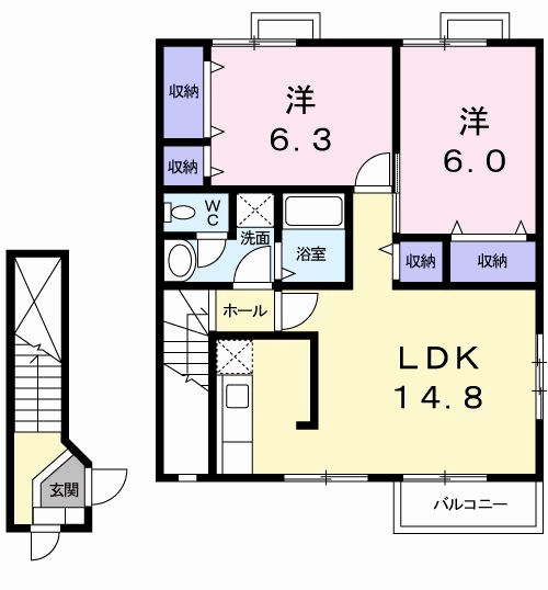 ウィルレジデンスⅥ(2LDK/2階)の間取り写真