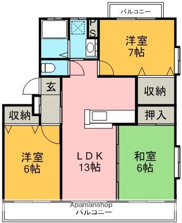 メゾンサンテラスA(3LDK/2階)の間取り写真