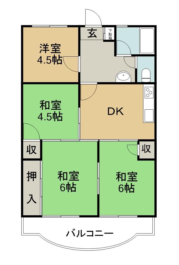 プリンスハイツ(4DK/2階)の間取り写真