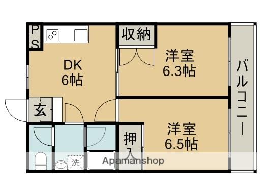 ソレイユ1番館(2DK/2階)の間取り写真