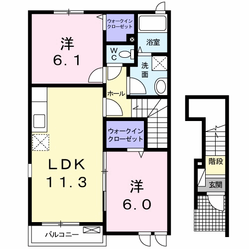 プランドール アン(2LDK/2階)の間取り写真