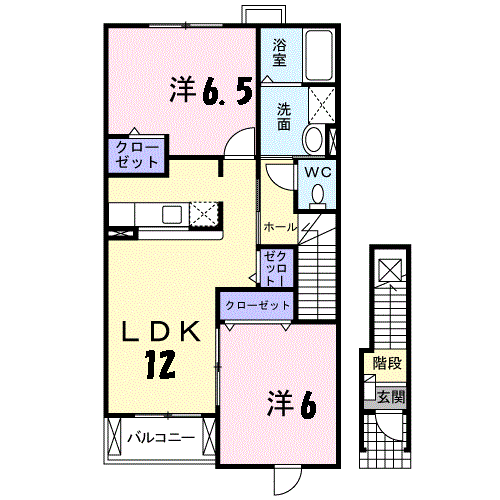 プラシード本浦 B(2LDK/2階)の間取り写真