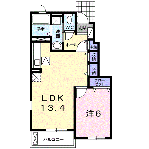 プランドール ドゥー(1LDK/1階)の間取り写真