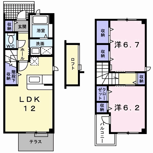 デュエル ミサキA(2LDK/1階)の間取り写真