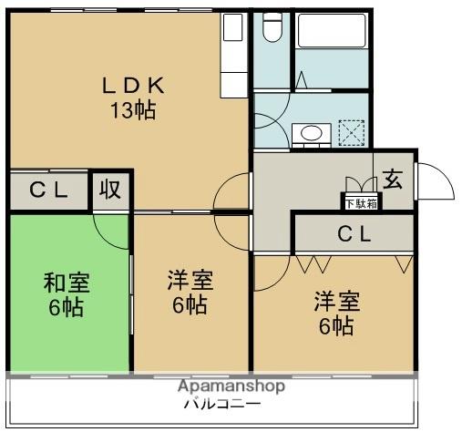 コーポHAMADA1(3LDK/4階)の間取り写真