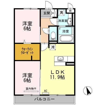 ブリエ ドゥ A棟(2LDK/2階)の間取り写真