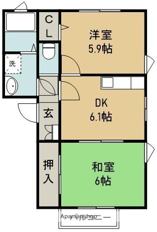 フォブール川内(2DK/2階)の間取り写真