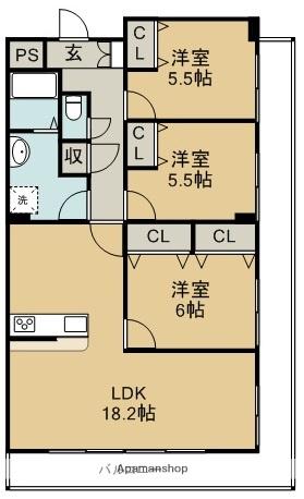 バロンズコート(3LDK/1階)の間取り写真