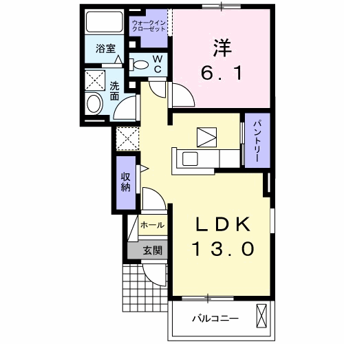 フルール蘭B棟(1LDK/1階)の間取り写真
